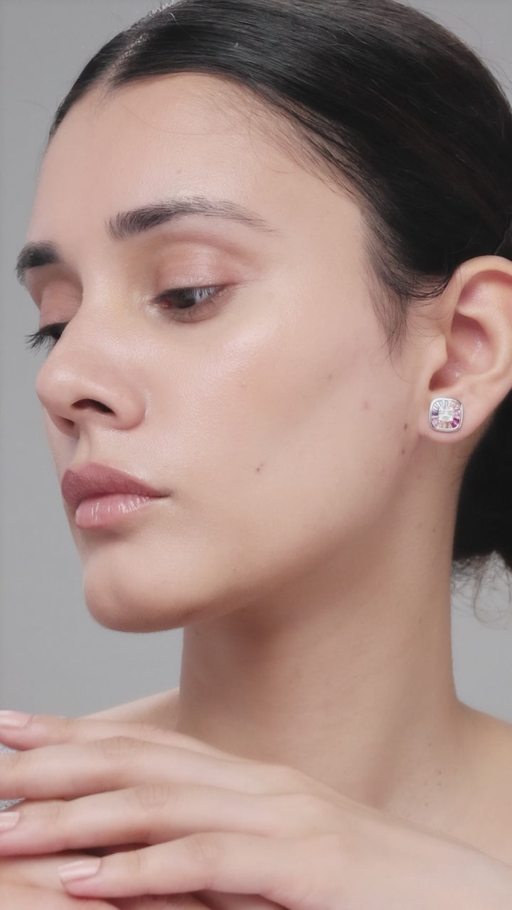 Silver Rainbow Square Earrings
