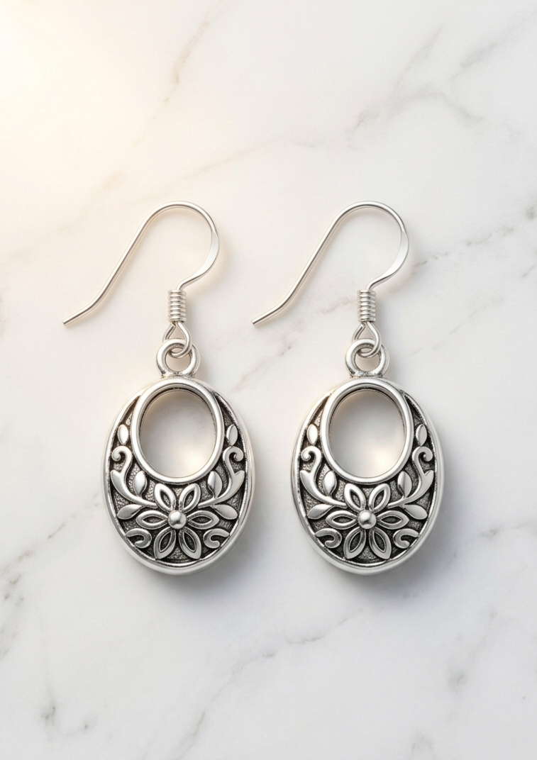 Silver Classy Oval Earrings