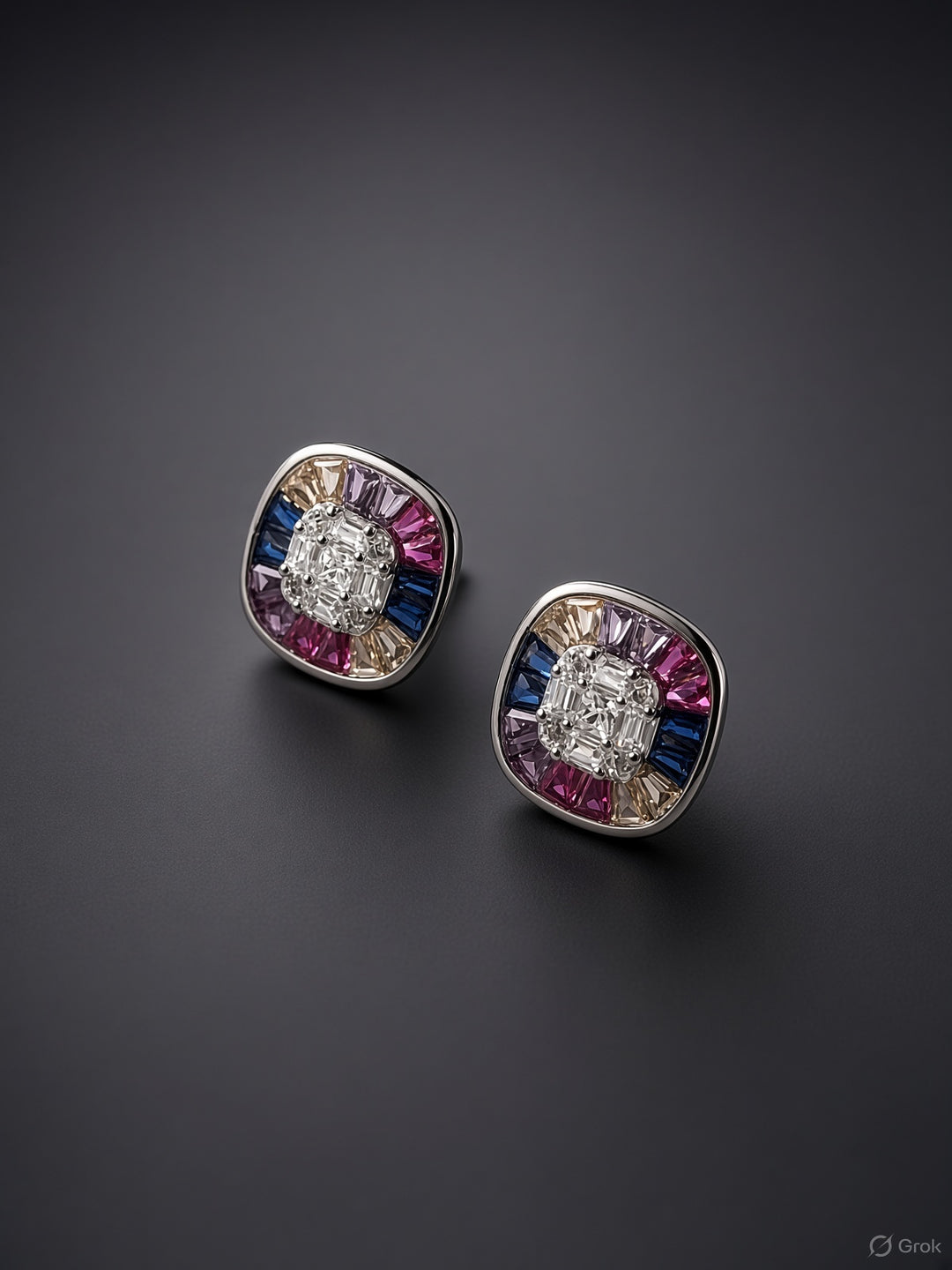 Silver Rainbow Square Earrings