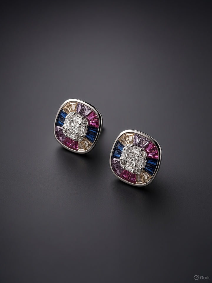 Silver Rainbow Square Earrings