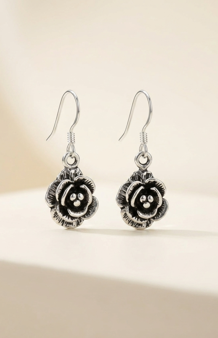 Silver Classy Rose Earrings