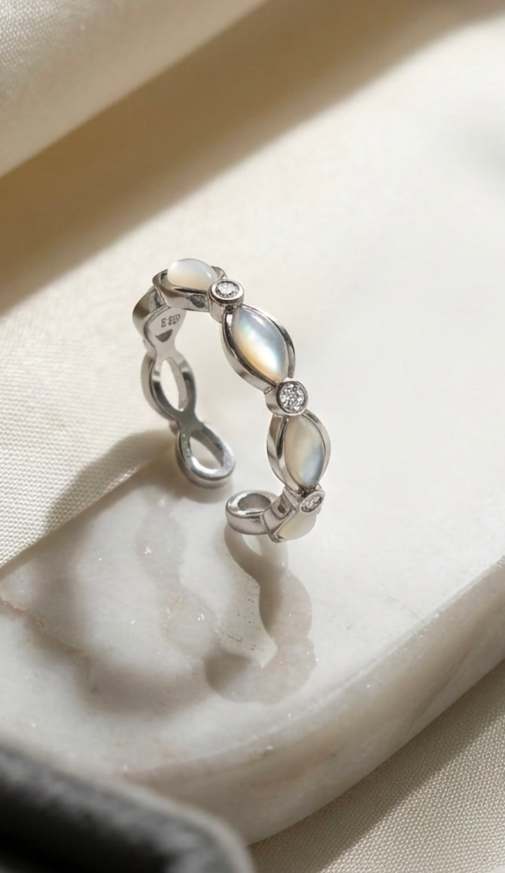 Pearl Stone Loop Sterling Silver Ring (adjustable size)
