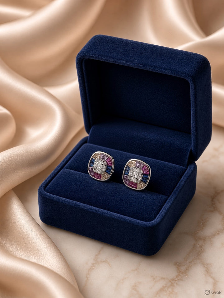 Silver Rainbow Square Earrings