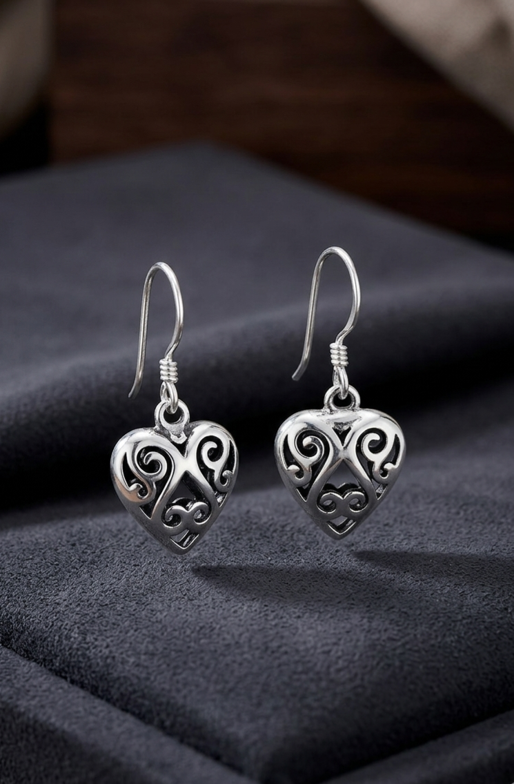 Silver Nima Heart Earrings